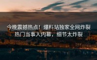今晚震撼热点！爆料站独家全网炸裂热门当事人内幕，细节太炸裂