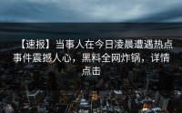 【速报】当事人在今日凌晨遭遇热点事件震撼人心，黑料全网炸锅，详情点击