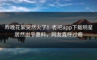 昨晚花絮突然火了！杏吧app下载明星居然出乎意料，网友直呼过瘾