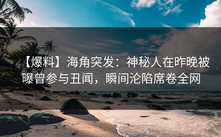 【爆料】海角突发：神秘人在昨晚被曝曾参与丑闻，瞬间沦陷席卷全网