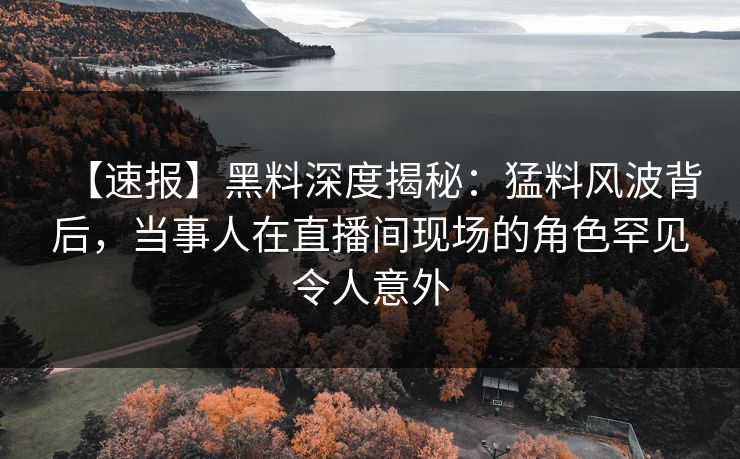 【速报】黑料深度揭秘：猛料风波背后，当事人在直播间现场的角色罕见令人意外